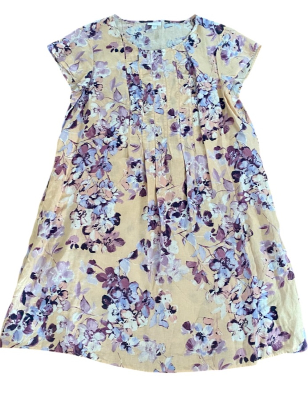 J.Jill Love Linen Floral Pintuck Shift Dress XL 100% Linen Cottagecore